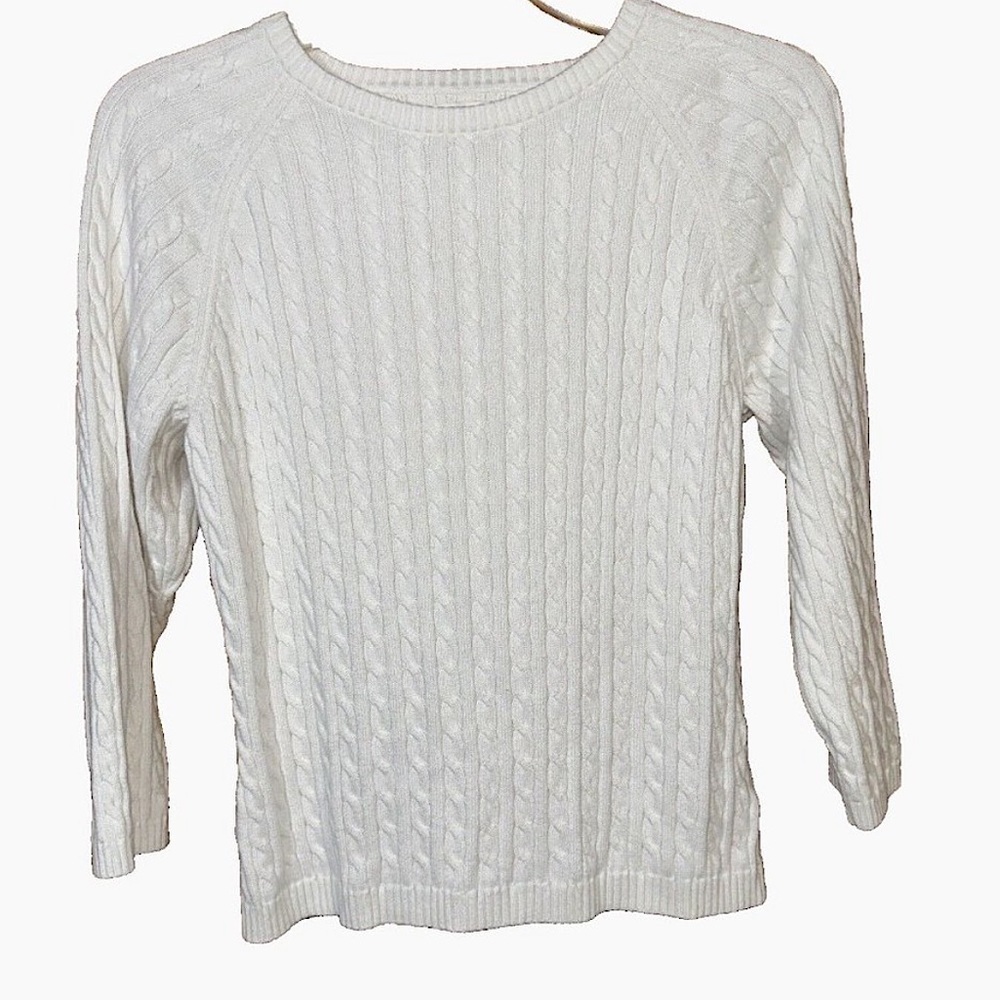 Tommy Hilfiger Women Round Neck Cable Knit Pullover White Sweater Sz L